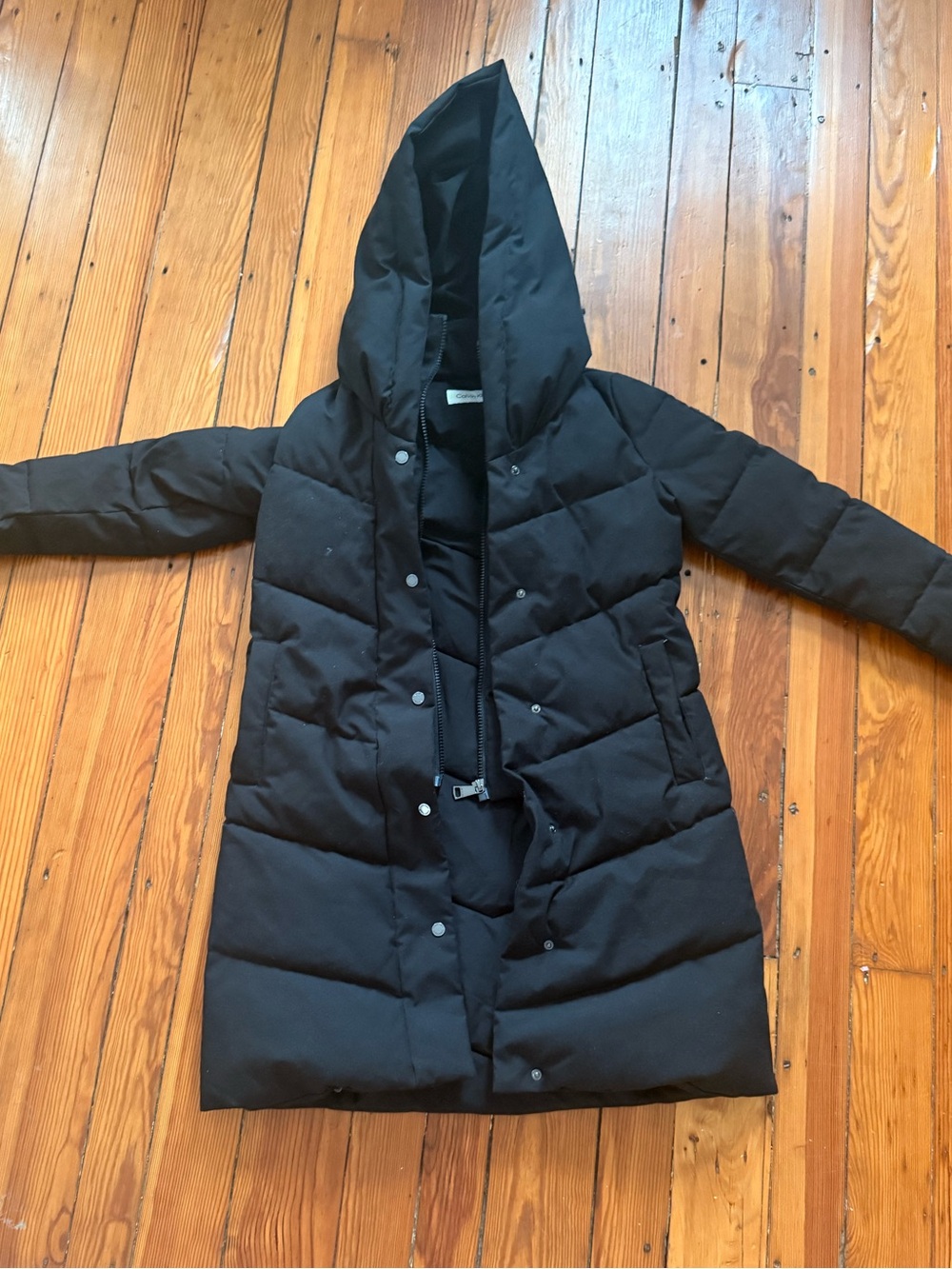 Calvin Klein Black Hooded Long Puffer Coat women’s small